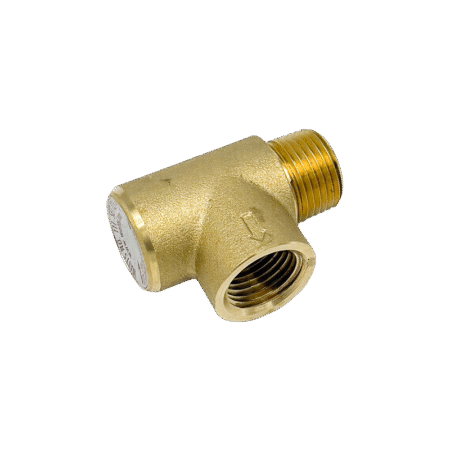 Aqua Hot PLX-111-125 pressure relief valve, 125 PSI safety valve for RV and motorhome hydronic heating systems. Brass pressure relief valve with threaded connection, shown on a white background.